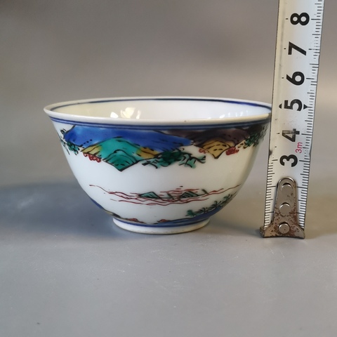 古玩陶瓷晚清民國青花五彩山水杯拍賣,當前價格549元