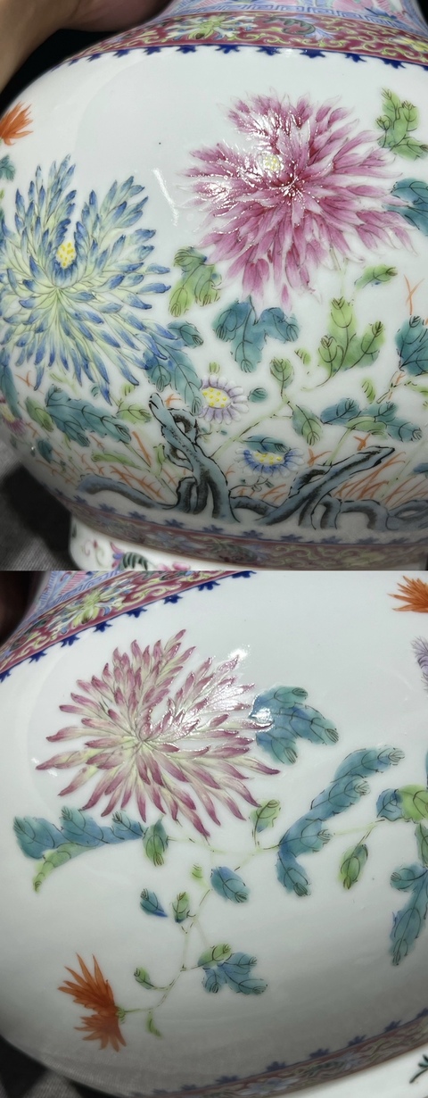 古玩陶瓷粉彩花卉紋賞瓶真品鑒賞圖