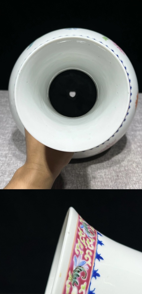 古玩陶瓷粉彩花卉紋賞瓶真品鑒賞圖