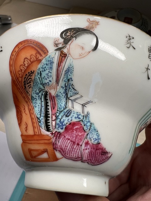 古玩陶瓷無雙譜人物蓋碗真品鑒賞圖