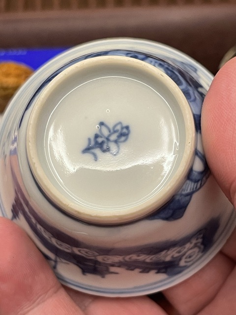 古玩陶瓷青花山水人物杯，疑似復窯真品鑒賞圖