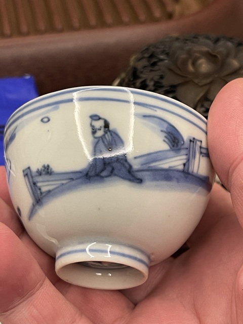 古玩陶瓷青花山水人物茶碗真品鑒賞圖