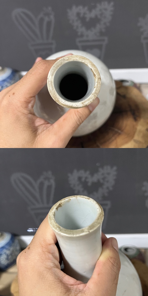 古玩陶瓷白釉刻瓷花卉紋天球瓶真品鑒賞圖