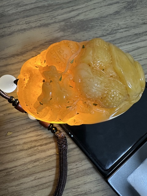 古玩玉器金絲玉雕“龍紋把件”真品鑒賞圖