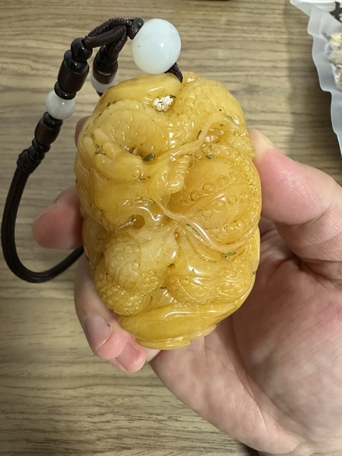 古玩玉器金絲玉雕“龍紋把件”真品鑒賞圖