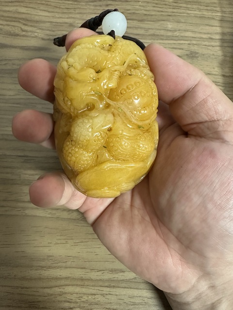 古玩玉器金絲玉雕“龍紋把件”真品鑒賞圖