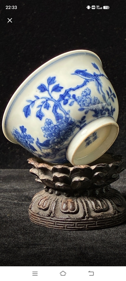 古玩陶瓷花鳥(niǎo)紋青花碗真品鑒賞圖