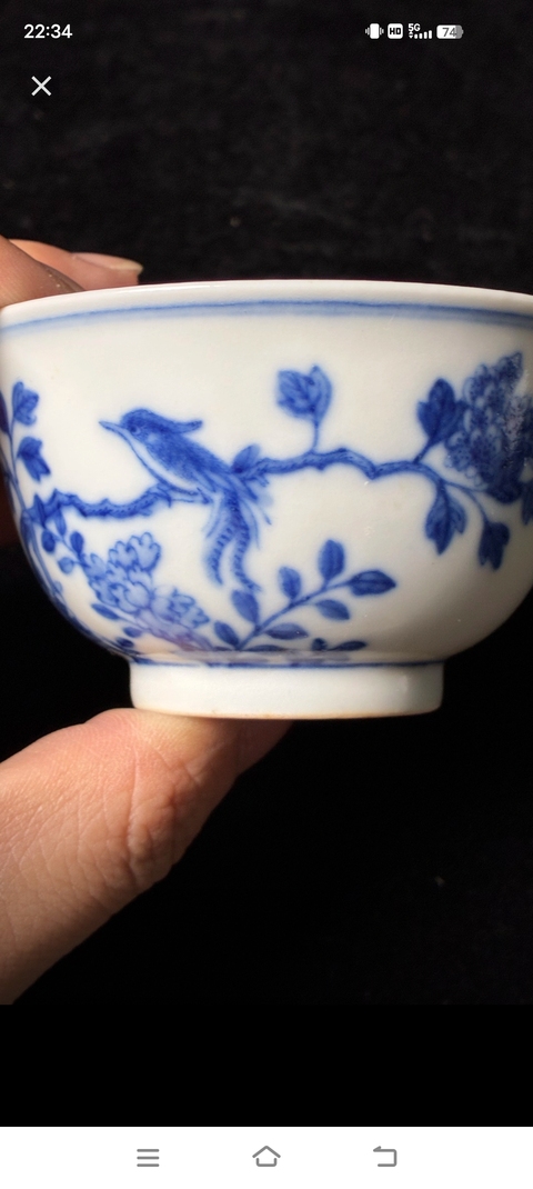 古玩陶瓷花鳥(niǎo)紋青花碗真品鑒賞圖