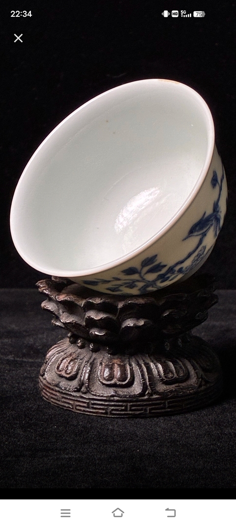 古玩陶瓷花鳥(niǎo)紋青花碗真品鑒賞圖