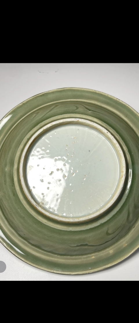 古玩陶瓷景德鎮仿龍泉刻花盤真品鑒賞圖