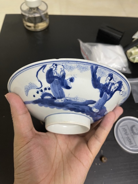古玩陶瓷三星高照圖青花碗真品鑒賞圖