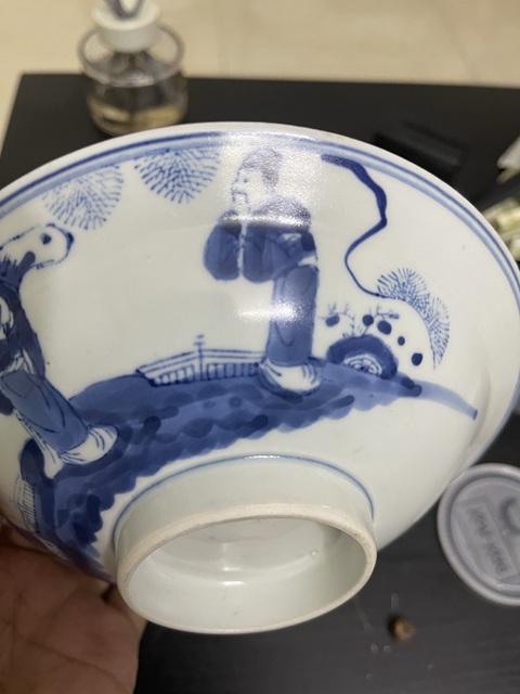 古玩陶瓷三星高照圖青花碗真品鑒賞圖