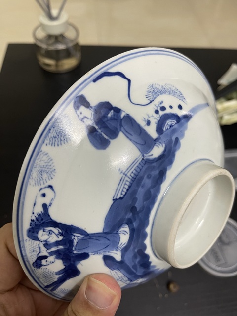 古玩陶瓷三星高照圖青花碗真品鑒賞圖