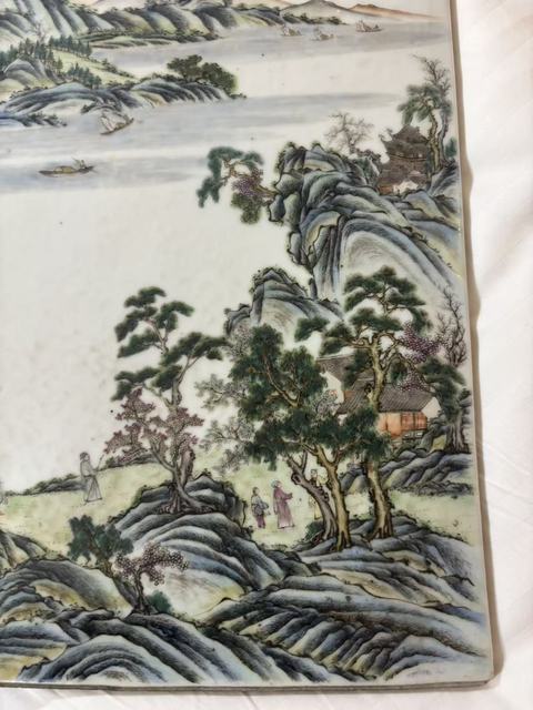 古玩陶瓷粉彩山水通景人物瓷板真品鑒賞圖