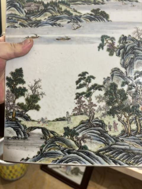 古玩陶瓷粉彩山水通景人物瓷板真品鑒賞圖