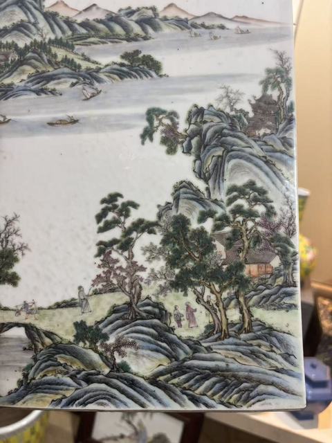 古玩陶瓷粉彩山水通景人物瓷板真品鑒賞圖
