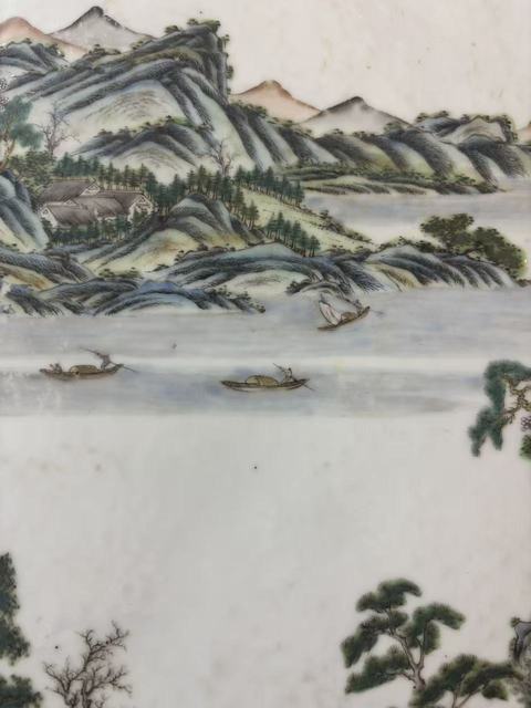 古玩陶瓷粉彩山水通景人物瓷板真品鑒賞圖