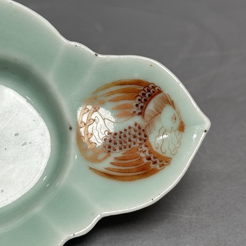古玩陶瓷冬青釉礬紅鳳紋茶船真品鑒賞圖