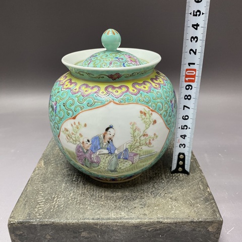 古玩陶瓷民國·細路粉彩【三娘教子】蓋罐拍賣,當前價格1260元
