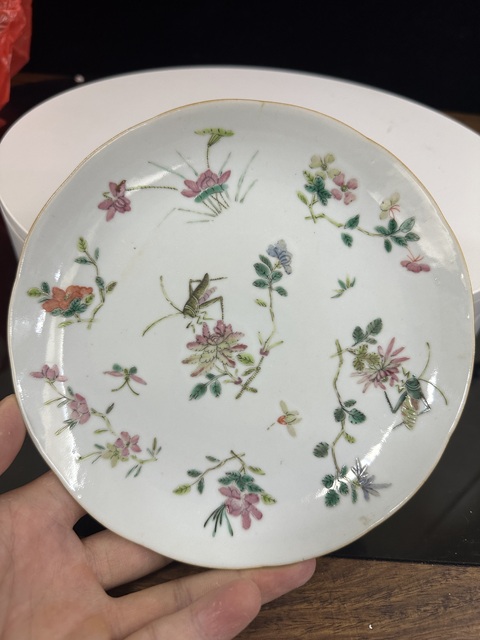古玩陶瓷清中期粉彩蟲草花卉紋花口盤拍賣,當前價格2000元