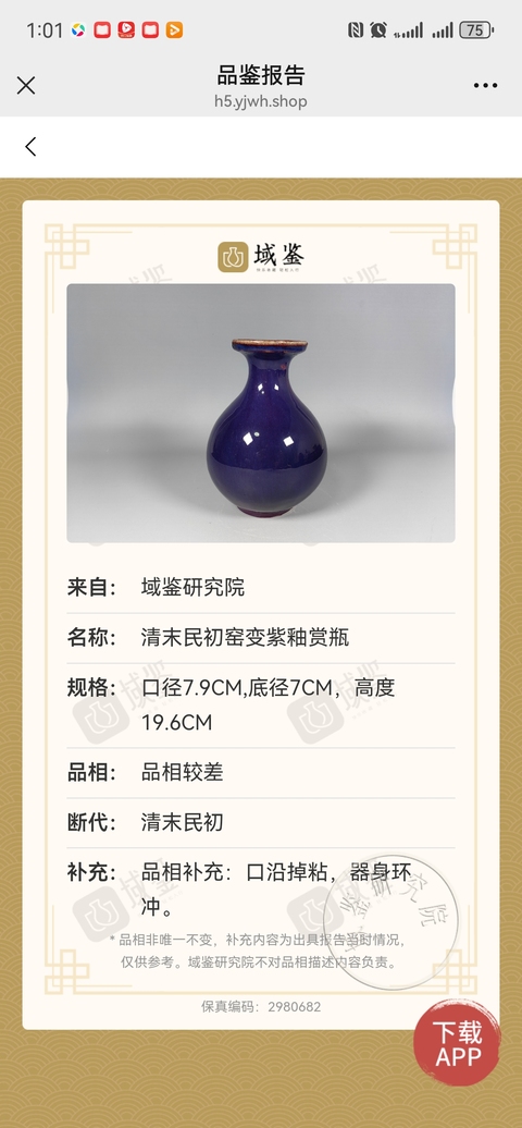 古玩陶瓷窯變釉玉壺春瓶真品鑒賞圖