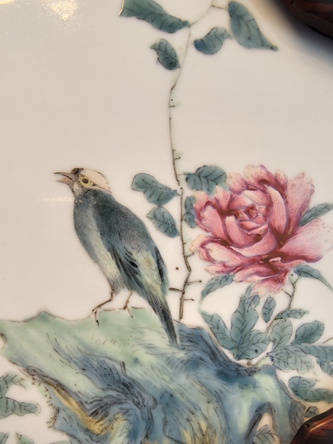 古玩陶瓷民國(guó)細(xì)路粉彩花鳥(niǎo)瓷板真品鑒賞圖