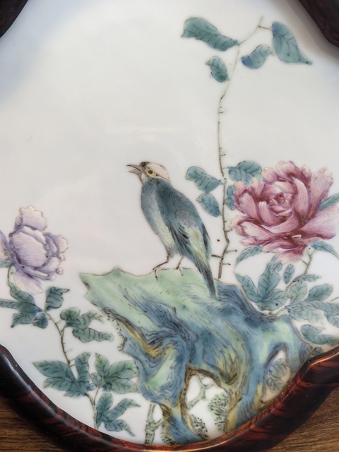 古玩陶瓷民國(guó)細(xì)路粉彩花鳥(niǎo)瓷板真品鑒賞圖