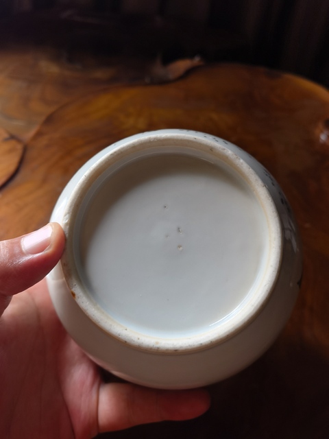 古玩陶瓷墨彩花卉紋蓋缸真品鑒賞圖