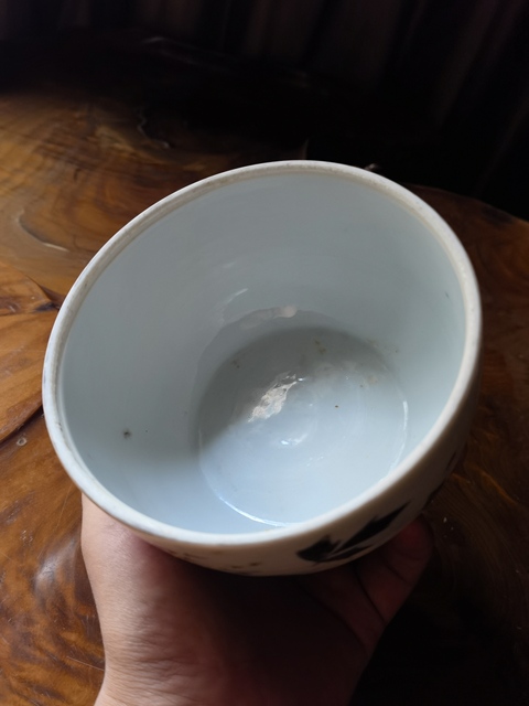 古玩陶瓷墨彩花卉紋蓋缸真品鑒賞圖