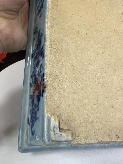 古玩陶瓷清乾隆藍(lán)上蘭青花釉里紅花卉水仙盆拍賣，當(dāng)前價(jià)格7500元