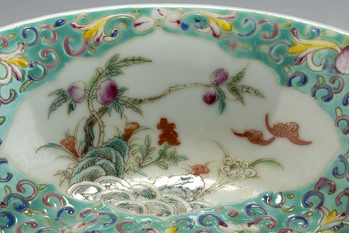 古玩陶瓷民國·松石綠地粉彩開窗靈仙祝壽紋碗拍賣，當前價格1752元