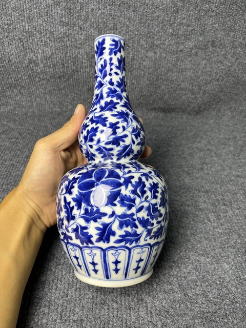 古玩陶瓷青花皮球花花卉紋葫蘆瓶真品鑒賞圖