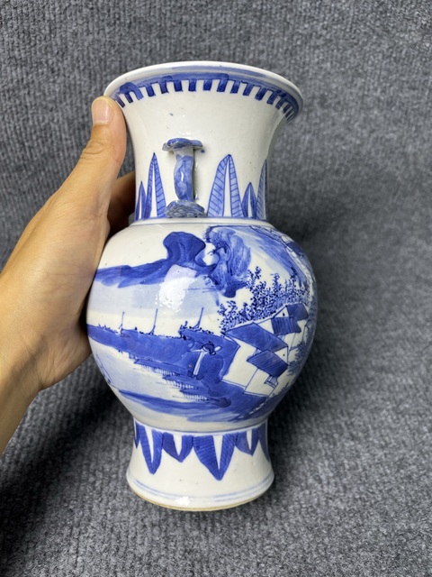 古玩陶瓷青花山水人物故事紋如意耳尊拍賣，當前價格6588元