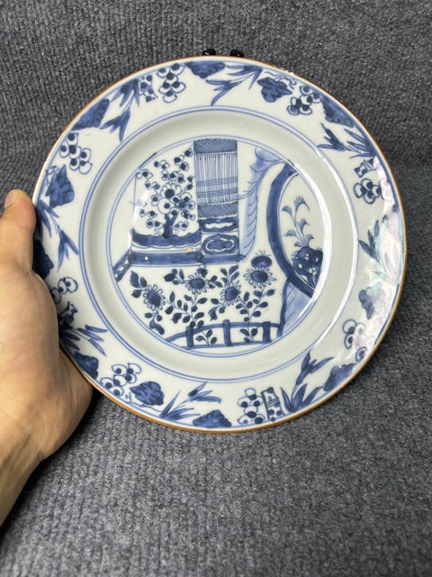 古玩陶瓷青花庭院花卉紋盤拍賣，當前價格564元