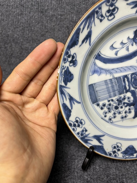 古玩陶瓷青花庭院花卉紋盤拍賣，當前價格564元