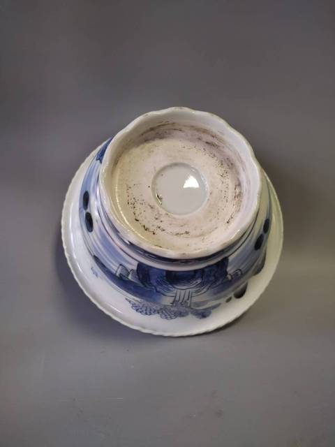 古玩陶瓷青花山水折沿碗真品鑒賞圖