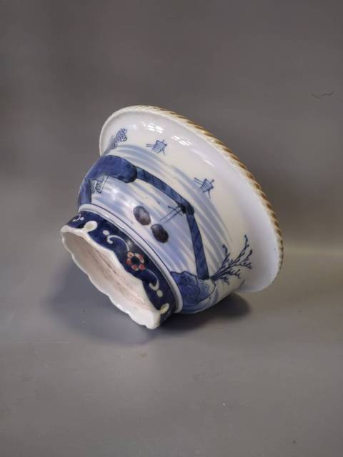 古玩陶瓷青花山水折沿碗真品鑒賞圖