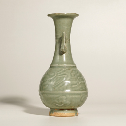 古玩陶瓷明龍泉模印雙耳瓶真品鑒賞圖