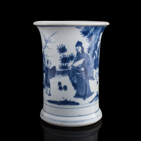 古玩陶瓷青花人物故事紋筆筒真品鑒賞圖