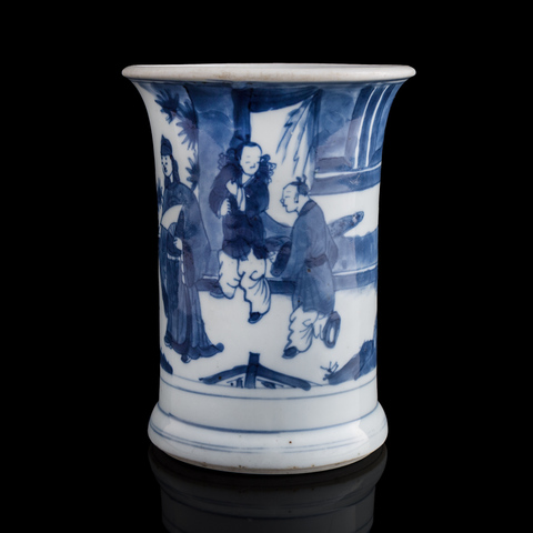 古玩陶瓷青花人物故事紋筆筒真品鑒賞圖