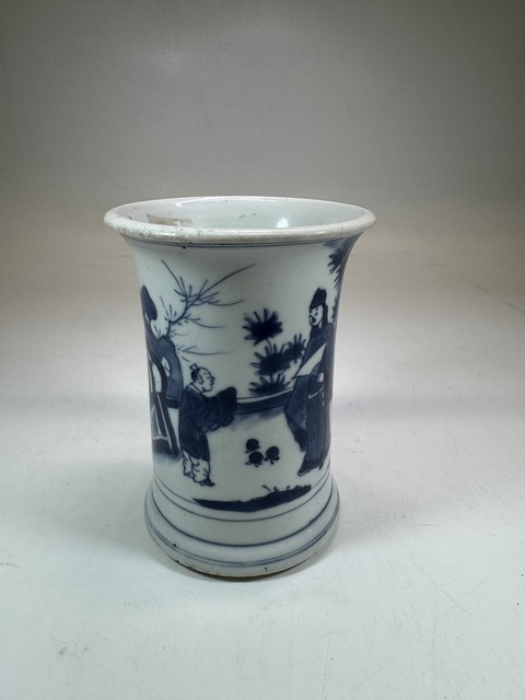 古玩陶瓷青花人物故事紋筆筒真品鑒賞圖