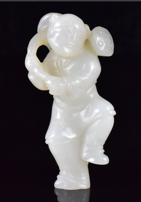 古玩玉器和田玉雕持蓮童子真品鑒賞圖
