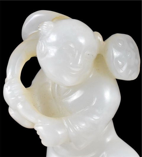 古玩玉器和田玉雕持蓮童子真品鑒賞圖
