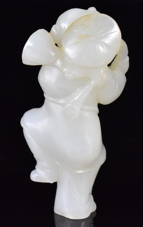 古玩玉器和田玉雕持蓮童子真品鑒賞圖