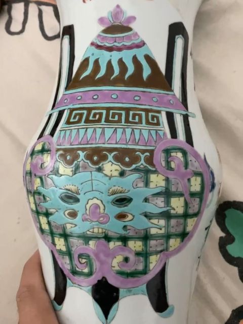 古玩陶瓷粉彩博古圖花觚真品鑒賞圖