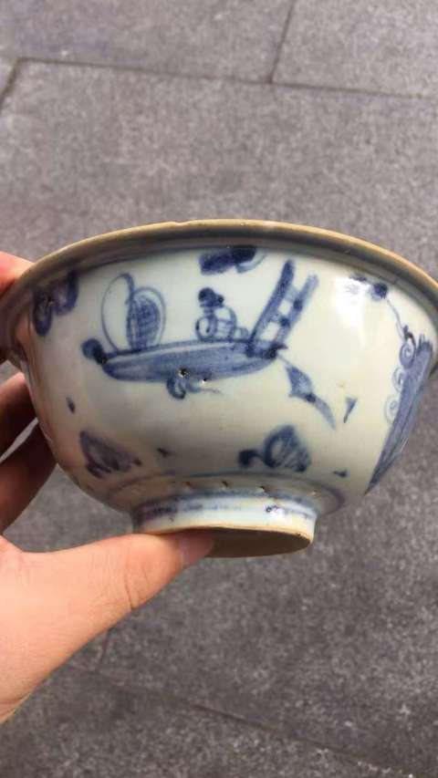 古玩陶瓷青花攜琴訪友圖碗真品鑒賞圖