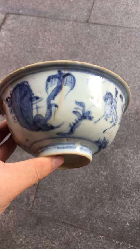 古玩陶瓷青花攜琴訪友圖碗真品鑒賞圖
