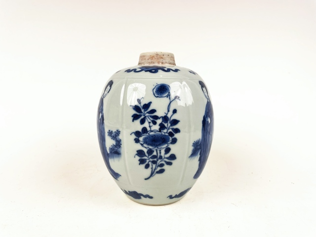 古玩陶瓷清康熙·青花四美圖瓜棱罐拍賣,當前價格2997元