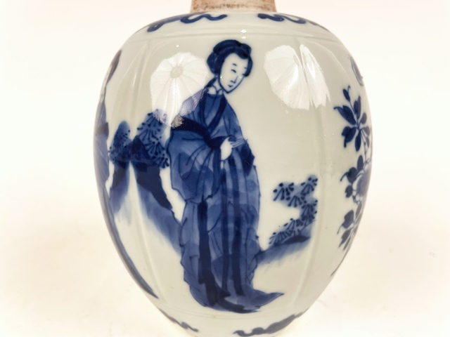 古玩陶瓷清康熙·青花四美圖瓜棱罐拍賣,當前價格2997元