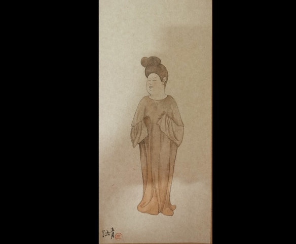 古玩字畫已故中國(guó)動(dòng)畫事業(yè)奠基者動(dòng)畫片<大鬧天宮><哪吒鬧海>設(shè)計(jì)者陸青唐裝侍女拍賣，當(dāng)前價(jià)格3000元